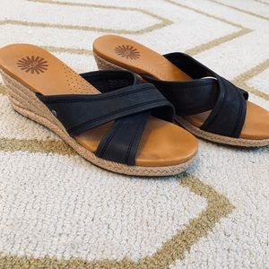 Ugg Black Slide Jute Wedge Sandal